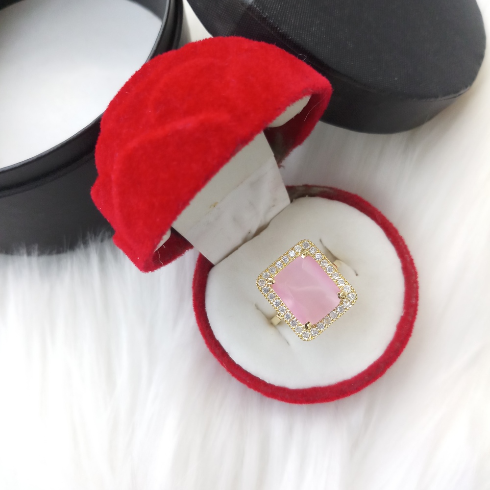 Picture of Diamond Cut Ad Stone Golden Finger Ring For Women & Girls With Free Box (Imported) (M-DCFR2202G) - 1 Piece - Rings - Ring