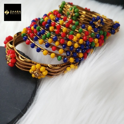 Picture of Multi-color Crystal Beads Metal Bangles for Women (Imported) M-CB202 - 10 Pieces Set - Bangles - চুড়ি