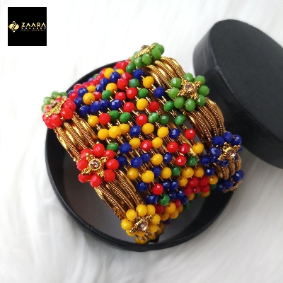 Picture of Multi-color Crystal Beads Metal Bangles for Women (Imported) M-CB202 - 10 Pieces Set - Bangles - চুড়ি