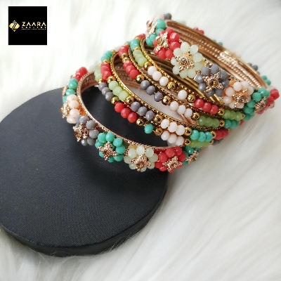 Picture of Exclusive Multi-color Crystal Beads Metal Bangles for Women (Imported) M-CB201B - 6 Pieces - Bangles - Bangles for Women - চুড়ি