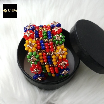 Picture of Exclusive Multi-color Crystal Bead Metal Bangles for Women (Imported) M-CB201A - 6 Pieces - Bangles