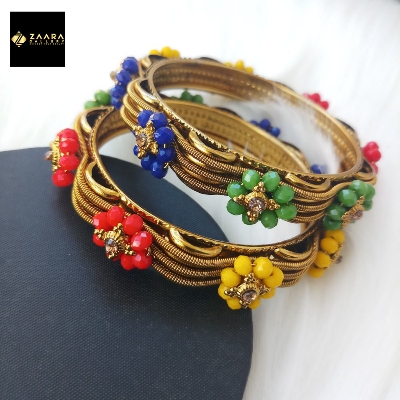 Picture of Multi-color Crystal Beads Metal Bangles for Women (Imported) M-CB205 - 2 Pieces - Bangles