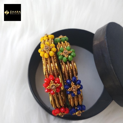 Picture of Multi-color Crystal Beads Metal Bangles for Women (Imported) M-CB205 - 2 Pieces - Bangles