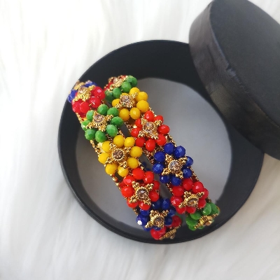 Picture of Multi-Color Crystal Beads Metal Bangles For Women (Imported) M-CB204 - 2 Pieces - Bangles