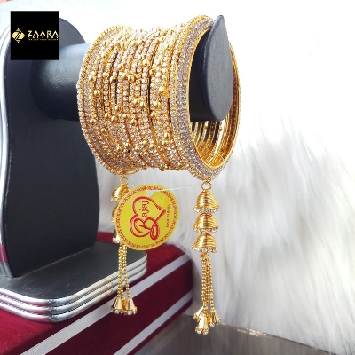 Picture of Gorgeous Stone Metal Jhumka Set Bangles (Silver and Golden) for Women (Imported) M-JS635S - 14 Pieces Set - Bangles for Women - Bangles