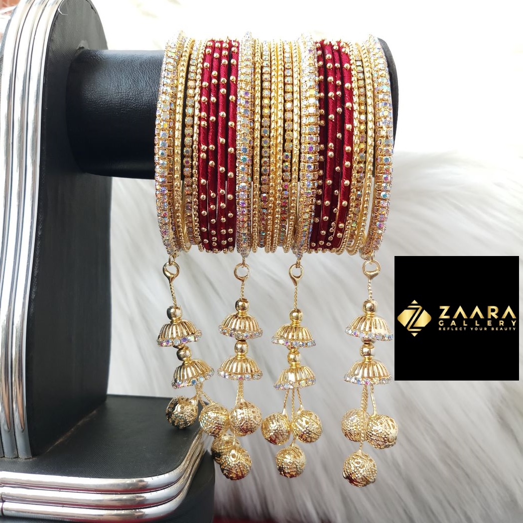 Picture of Gorgeous Stone Metal Jhumka Set Bangles (Silver and Golden) for Women (Imported) M-JS635S - 14 Pieces Set - Bangles for Women - Bangles