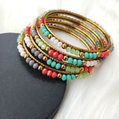 Picture of Multicolor Crystal Beads Metal Bangles for Women (Imported) M-CB207 - 4 Pieces - Bangles - Bangles for Women - চুড়ি