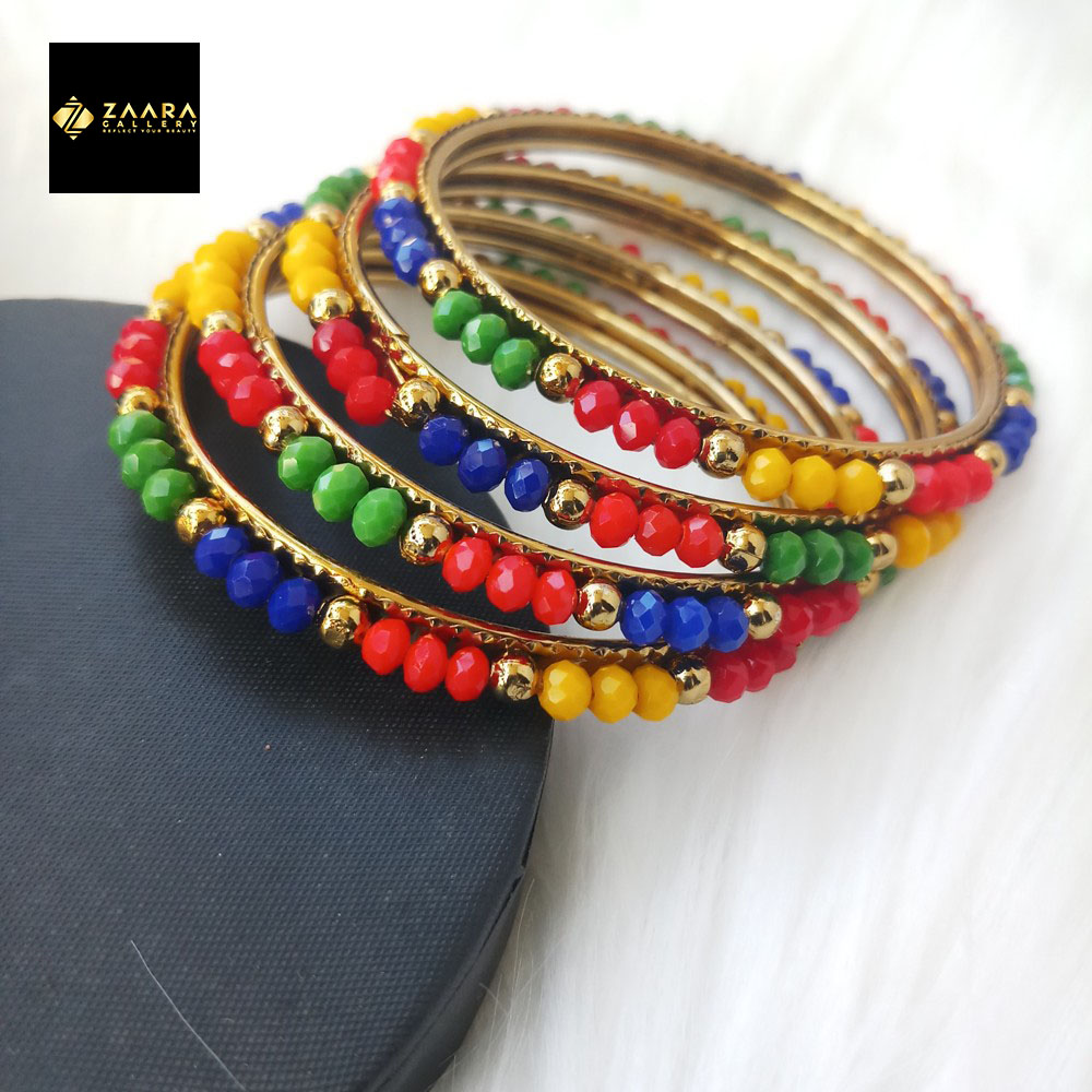 Picture of Multicolor Crystal Beads Metal Bangles for Women (Imported) M-CB207 - 4 Pieces - Bangles - Bangles for Women - চুড়ি