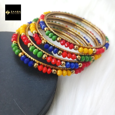 Picture of Multicolor Crystal Beads Metal Bangles for Women (Imported) M-CB207 - 4 Pieces - Bangles - Bangles for Women - চুড়ি