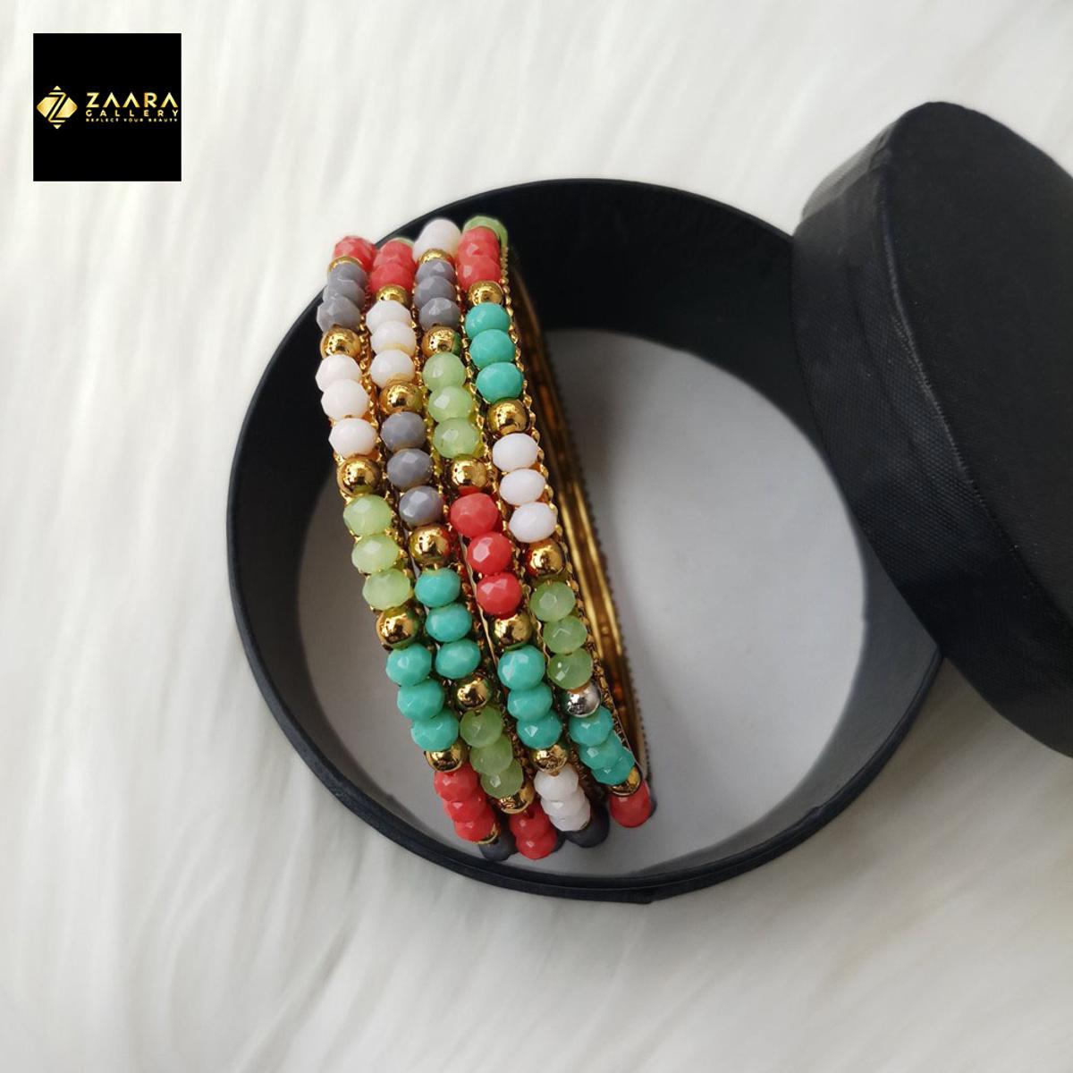 Picture of Multicolor Crystal Beads Metal Bangles for Women (Imported) M-CB207 - 4 Pieces - Bangles - Bangles for Women - চুড়ি