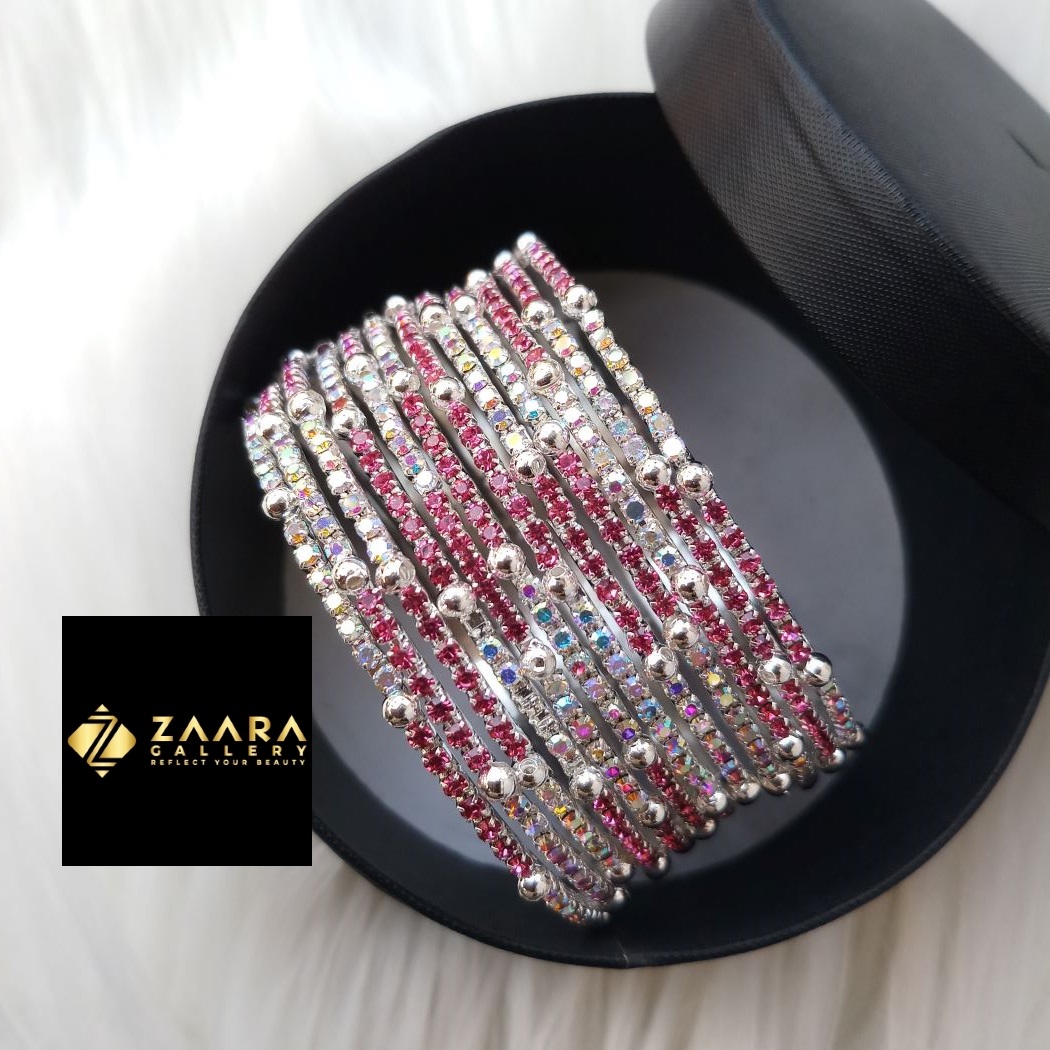 Picture of Gorgeous Stone Metal Bangles For Women (Silver) (Imported) - 12 Pieces- M-JS632S - Bangles for Women - Bangles - চুড়ি