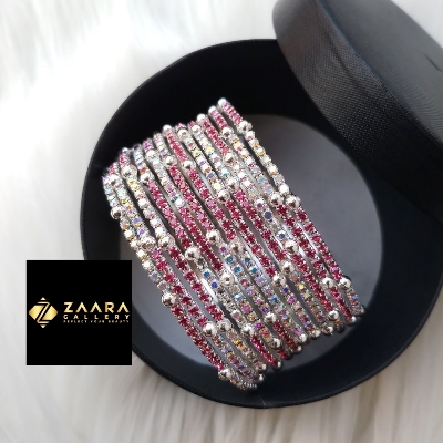 Picture of Gorgeous Stone Metal Bangles For Women (Silver) (Imported) - 12 Pieces- M-JS632S - Bangles for Women - Bangles - চুড়ি