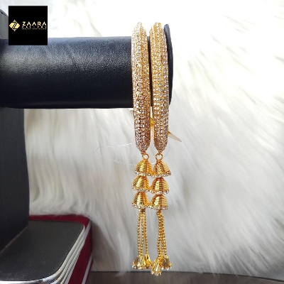 Picture of Gorgeous Stone Metal Jhumka Bangles for Women (Golden) (Imported) M-JS630G - 2 Pieces - Bangles for Women - Bangles - চুড়ি