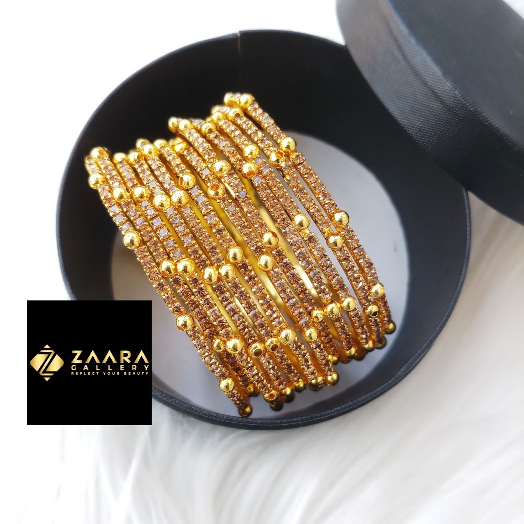Picture of Gorgeous Stone Metal Bangles for Women (Golden) (Imported) - 12 Pieces - M-JS633G - Bangles for Women - Bangles - চুড়ি
