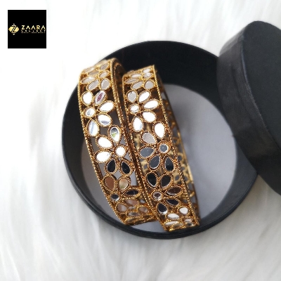 Picture of Mirror Metal Bangles for Women and Girls (Antique Golden Color) (Imported) MMB723 for Women - 2 Pieces - Bangles