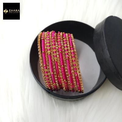 Picture of Silk Thread, Stone and Metal Bangles for Women (Magenta) (Imported) - 12 Pieces M-SKTB1014MAGENTA - Bangles
