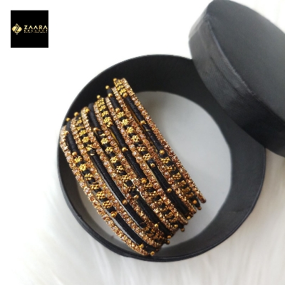 Picture of Silk Thread, Stone and Metal Bangles for Women (Black) (Imported) - 12 Pieces M-SKTB1010BLACK - Bangles