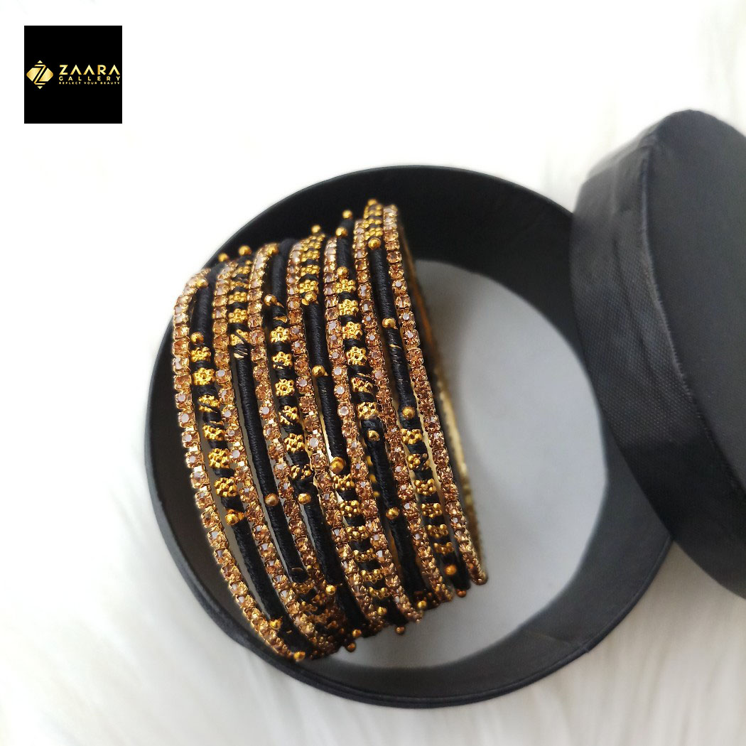 Picture of Silk Thread, Stone and Metal Bangles for Women (Black) (Imported) - 12 Pieces M-SKTB1010BLACK - Bangles