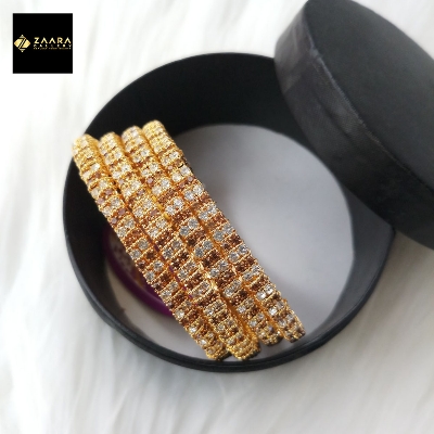 Picture of White & Golden Stone Golden & Silver Metal Bangles for Women (Imported) ST950 - 4 Pieces - Bangles