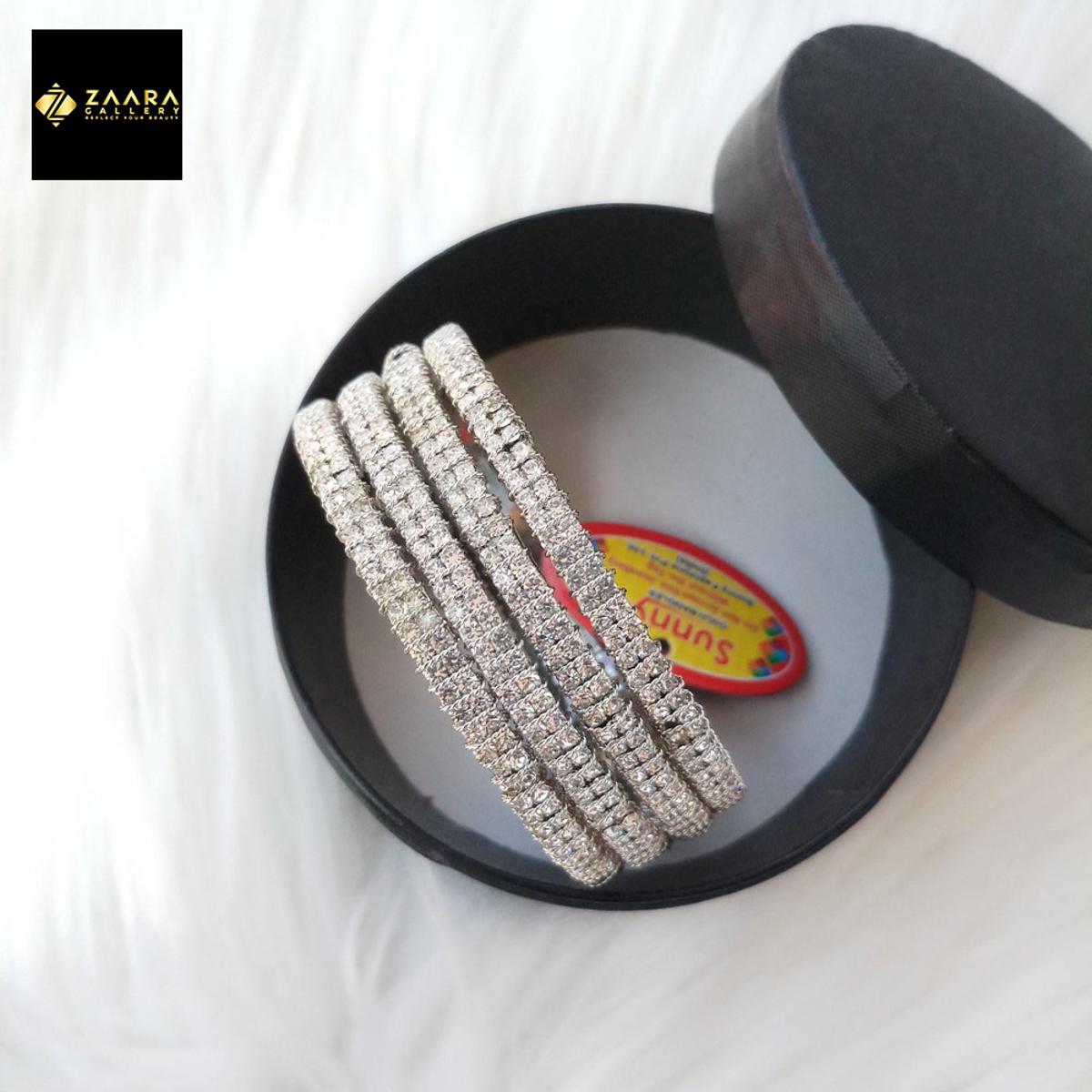 Picture of White & Golden Stone Golden & Silver Metal Bangles for Women (Imported) ST950 - 4 Pieces - Bangles