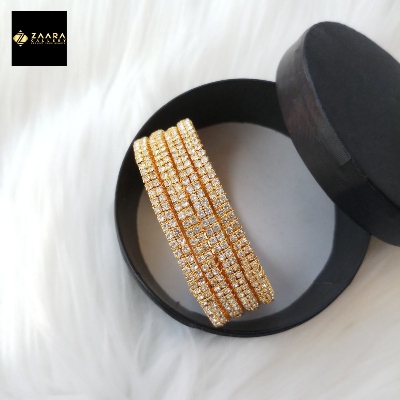 Picture of White & Golden Stone Golden & Silver Metal Bangles for Women (Imported) ST950 - 4 Pieces - Bangles