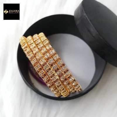 Picture of White & Golden Stone Golden Metal Bangles for Women (Imported) ST953 - 4 Pieces - Bangles