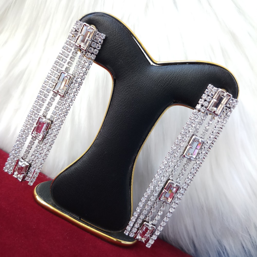 Picture of Korean Fashion Stone Golden Earrings For Women & Girls (White) (Imported) - 1 Pair Model-ST562W - Earrings