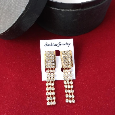 Picture of Stone Drop Earrings For Girls (Golden) - 1 Pair M-ST170M003- Earring - Earrings for Girls