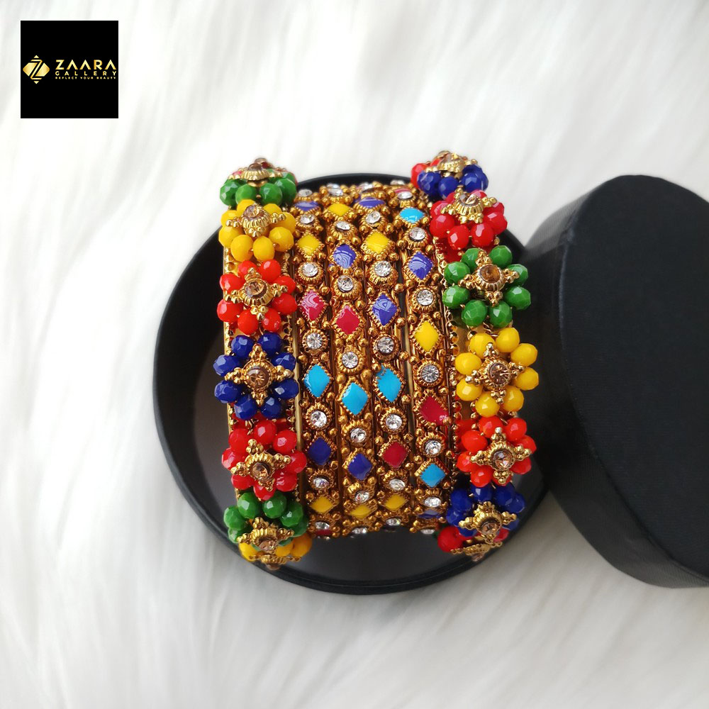 Picture of Multi-color Crystal-Metal & Meenakari Bangles for Women (Imported) M-CB831 - 6 Pieces - Bangles