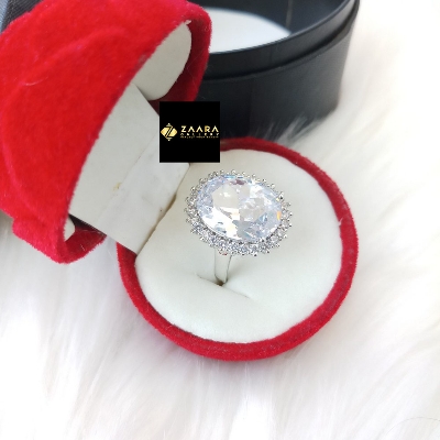 Picture of Diamond Cut AD Stone Silver  Finger Ring for Women & Girls With Free Box (Imported) (M-DCFR2204G) - 1 Piece