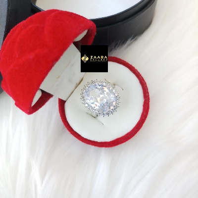 Picture of Diamond Cut AD Stone Silver  Finger Ring for Women & Girls With Free Box (Imported) (M-DCFR2204G) - 1 Piece