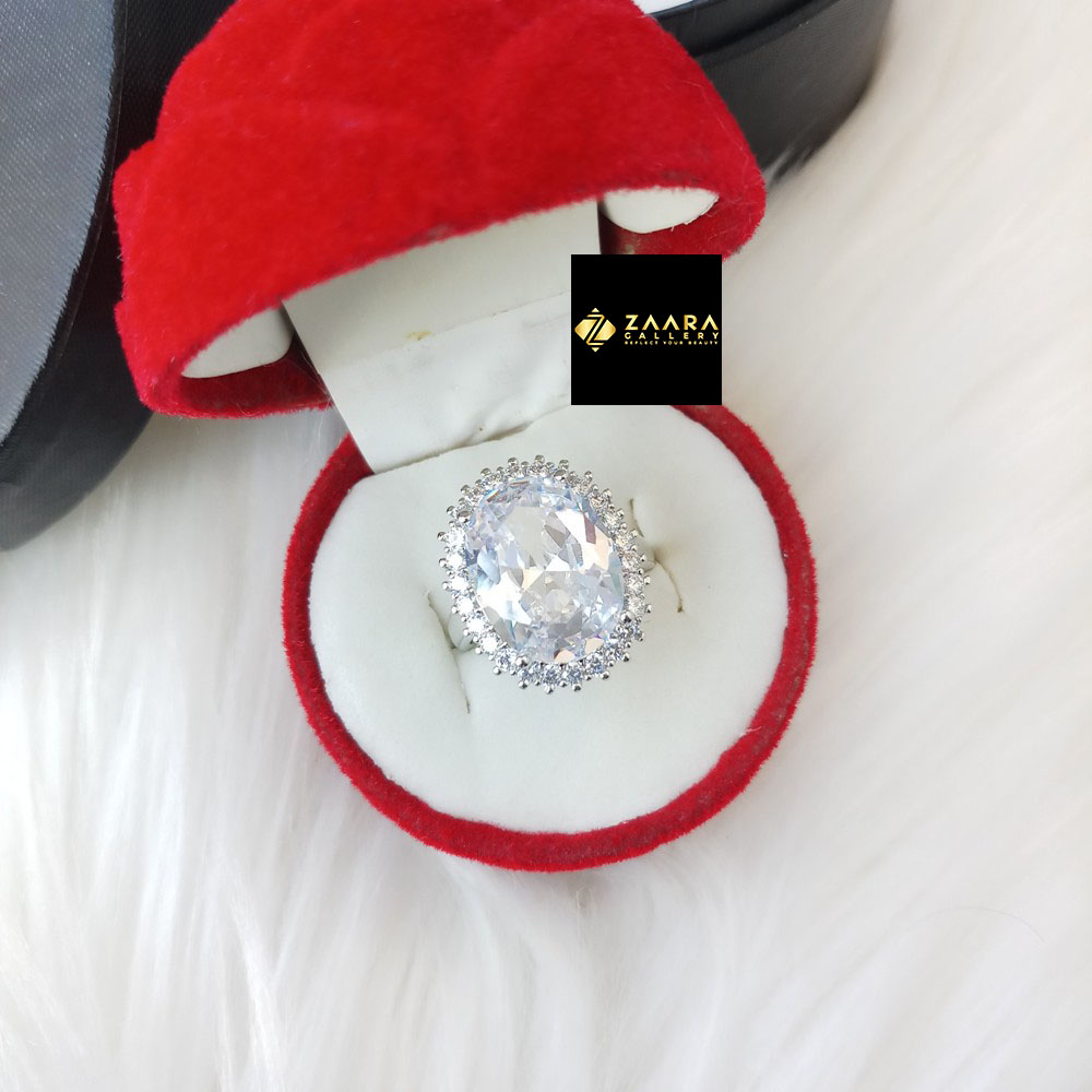 Picture of Diamond Cut AD Stone Silver  Finger Ring for Women & Girls With Free Box (Imported) (M-DCFR2204G) - 1 Piece