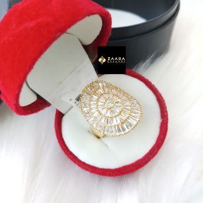 Picture of Diamond Cut AD Stone Silver & Golden Color Finger Ring for Women & Girls With Free Box (Imported) (M-DCFR2206G) - 1 Piece