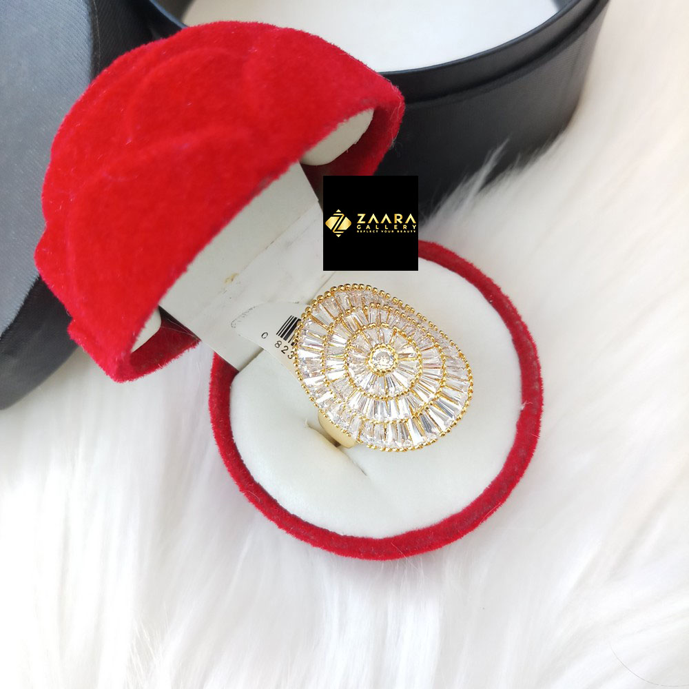 Picture of Diamond Cut AD Stone Silver & Golden Color Finger Ring for Women & Girls With Free Box (Imported) (M-DCFR2206G) - 1 Piece