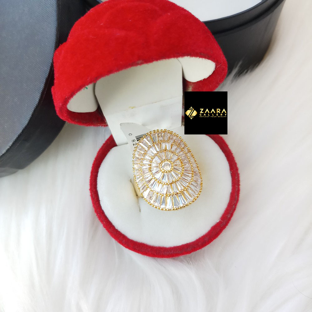 Picture of Diamond Cut AD Stone Silver & Golden Color Finger Ring for Women & Girls With Free Box (Imported) (M-DCFR2206G) - 1 Piece