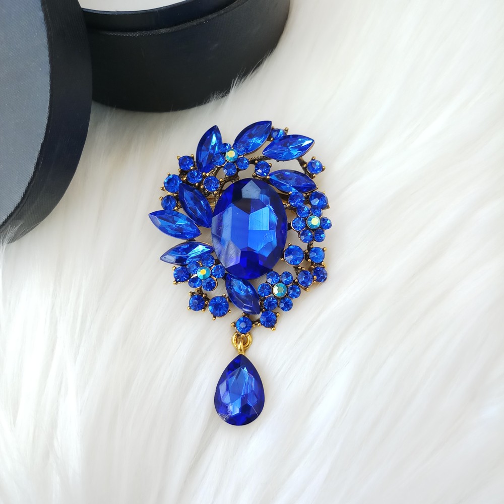 Picture of Brooch /Hijab Pin/ Saree Pin for Women (Large) With Stone (Antique Golden & Silver) (Imported) M-BRC-A501 - 1 Piece - Brooch - Brooch for Women - হিজাব পিন