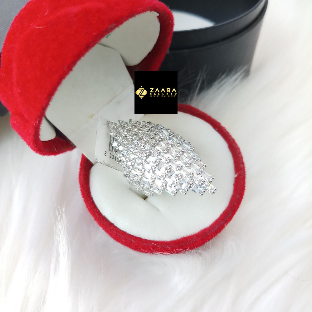 Picture of Diamond Cut AD Stone Silver & Gold Finger Ring for Women & Girls With Free Box (Imported) (M-DCFR2209G) - 1 Piece