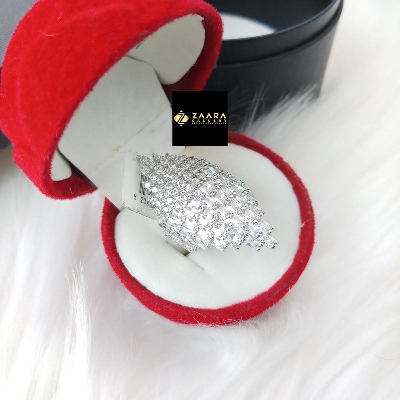 Picture of Diamond Cut AD Stone Silver Finger Ring for Women & Girls With Free Box (Imported) (M-DCFR22010G) - 1 Piece