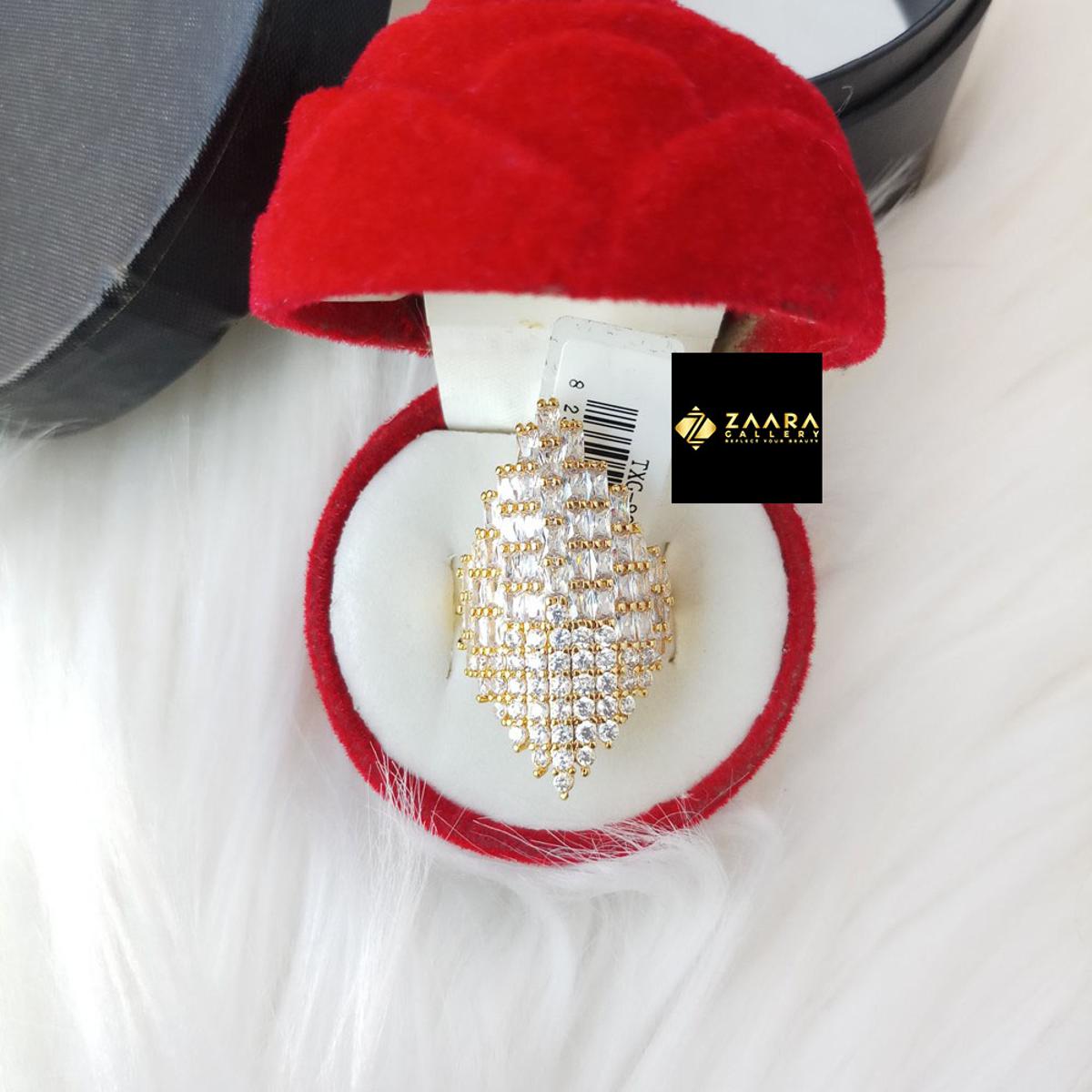 Picture of Diamond Cut Ad Stone Gold Finger Ring For Women & Girls With Free Box (Imported) (M-DCFR22011G) - 1 Piece - Ring S