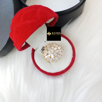 Picture of Diamond Cut AD Stone Silver & Gold Finger Ring for Women & Girls With Free Box (Imported) (M-DCFR22012G) - 1 Piece