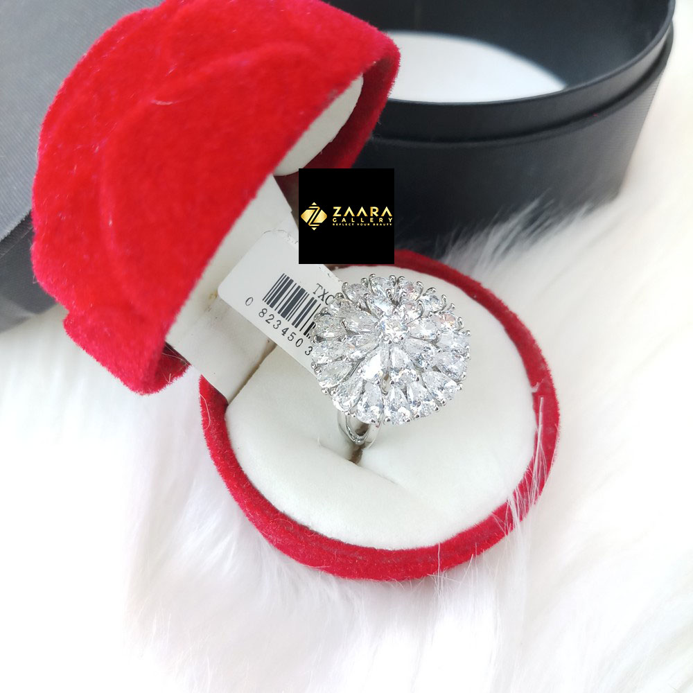 Picture of Diamond Cut AD Stone Silver & Gold Finger Ring for Women & Girls With Free Box (Imported) (M-DCFR22012G) - 1 Piece