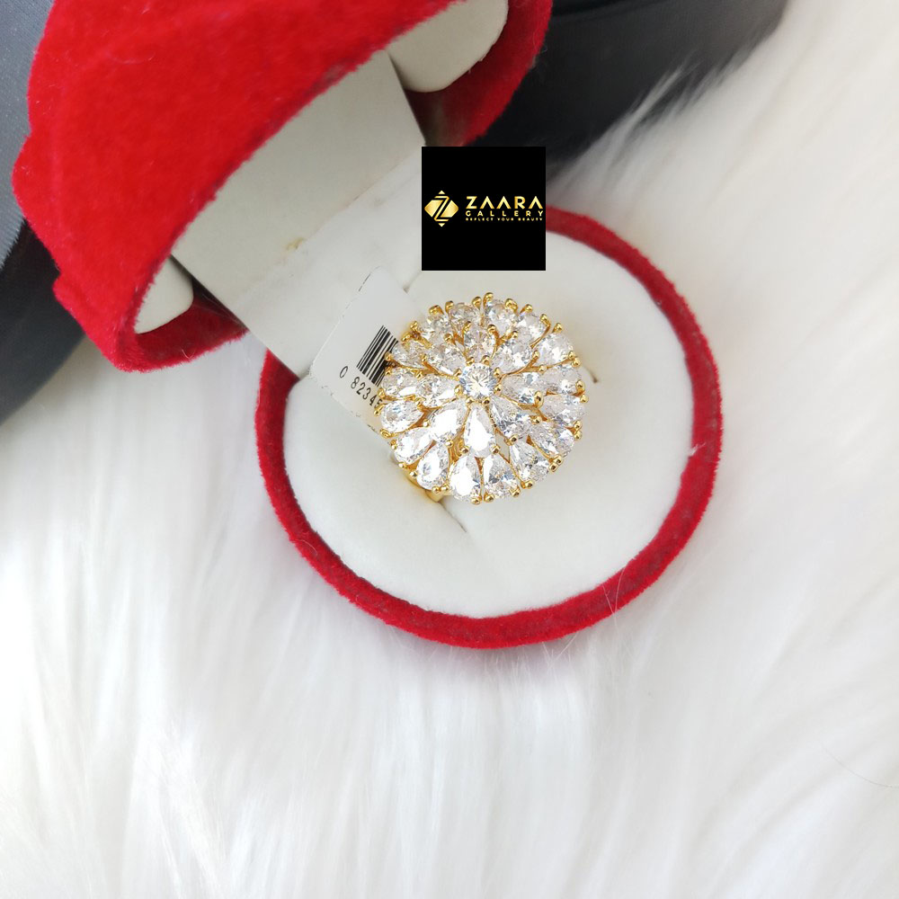 Picture of Diamond Cut AD Stone Gold Finger Ring for Women & Girls With Free Box (Imported) (Model-DCFR22013G) - 1 Piece - Rings