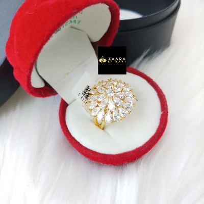 Picture of Diamond Cut AD Stone Gold Finger Ring for Women & Girls With Free Box (Imported) (Model-DCFR22013G) - 1 Piece - Rings