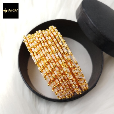 Picture of White & Golden Beads Metal Bangles for Women (Imported) - 12 Pieces M-BM793 - Bangles