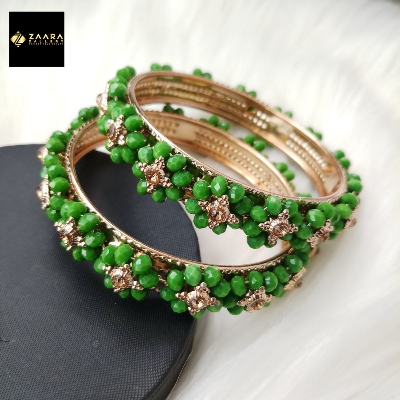Picture of Green Crystal Beads Metal Bangles for Women (Imported) M-CB212 - 2 Pieces - Bangles - Bangles for Women - চুড়ি