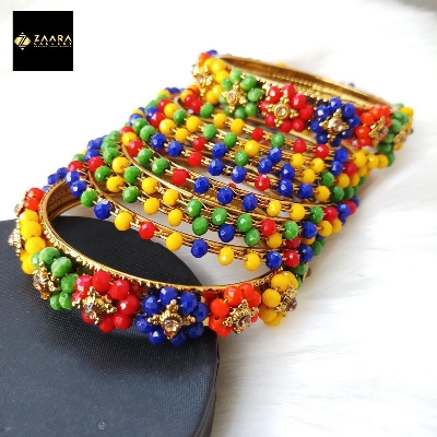 Picture of Multicolor Crystal-Metal Bangles for Women & Girls - 10 Pieces Set (Imported) M-CB213 - Bangles