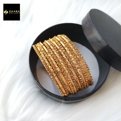 Picture of Silk Thread, Stone And Metal Bangles For Women (Golden) (Imported) - 12 Pieces M-SKTB1006GOLDEN - Bangles
