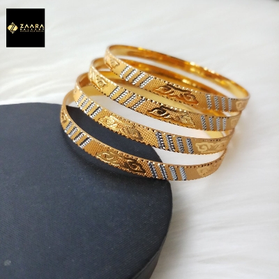 Picture of City Gold Bangles/ Gold Plated Laser Cut Two-Tone Color Bangles For Women (Silver-Golden) Imported - 4 Pieces M-IGP9083 - Bangles