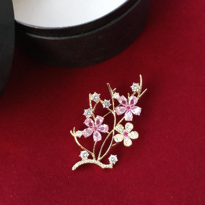 Picture of Diamond Cut AD Stone Silver & Golden Brooch/ Hijab Pin/ Saree Pin for Women (Imported) - 1 Piece M-DCBRC-12001 - Brooch - Brooch for Women - হিজাব পিন