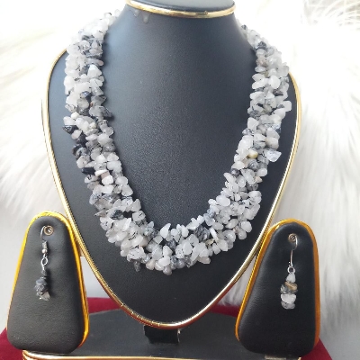 Picture of Natural Stone Chips Beads Strand Long Necklace & Earrings Set For Women & Girls (Imported) - Necklace Earring Set for Women - Necklace for Women - Jewellery Set for Women